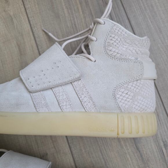 Adidas Tubular Invader Strap Cream Snake High Top Sneakers Men Sz 10.5 BB8943 - Picture 10 of 16